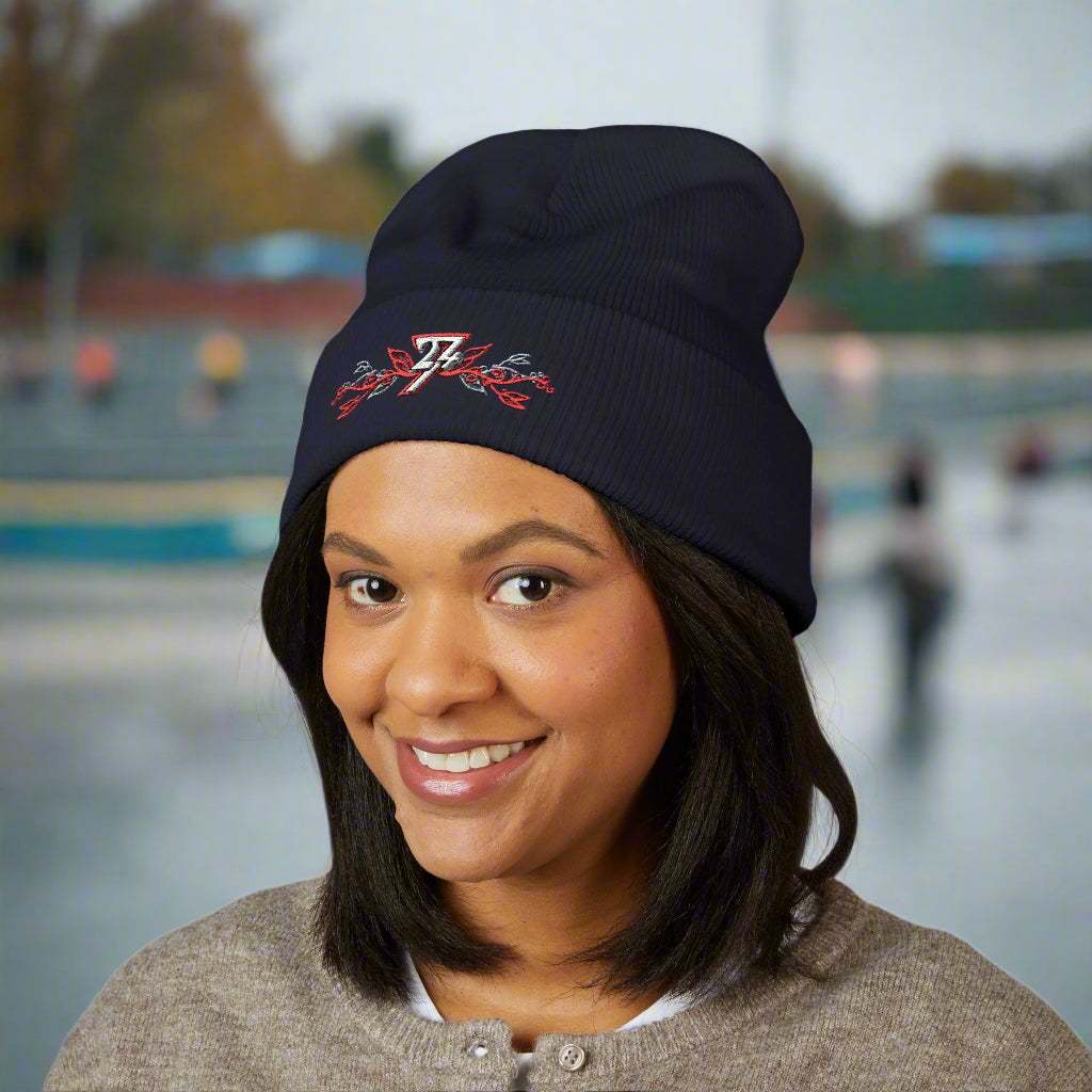 Embroidered beanie navy front by 24/7 Unique Designs