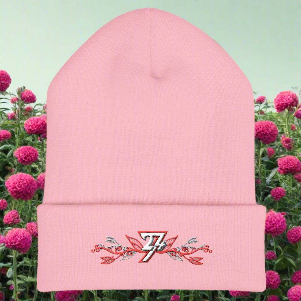 Embroidered beanie pink by 24/7 Unique Designs