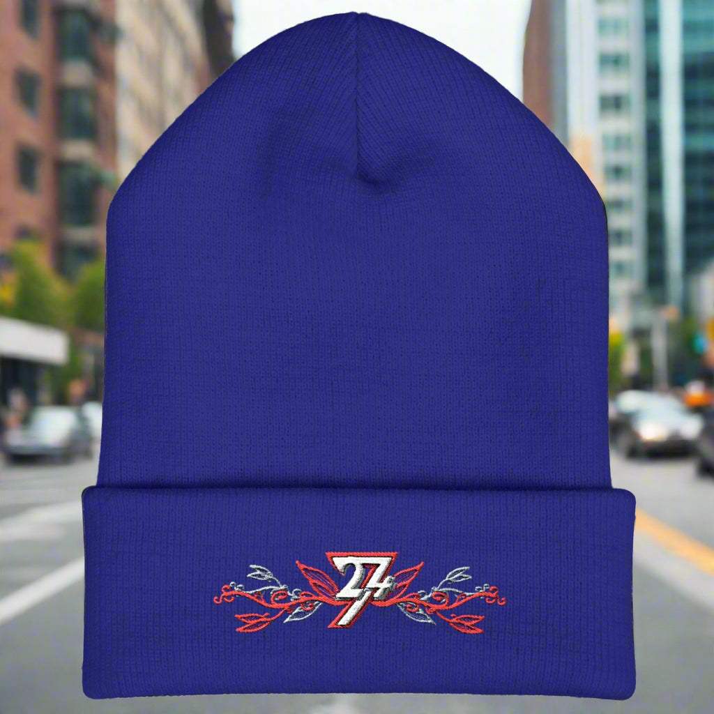 Embroidered beanie royal by 24/7 Unique Designs