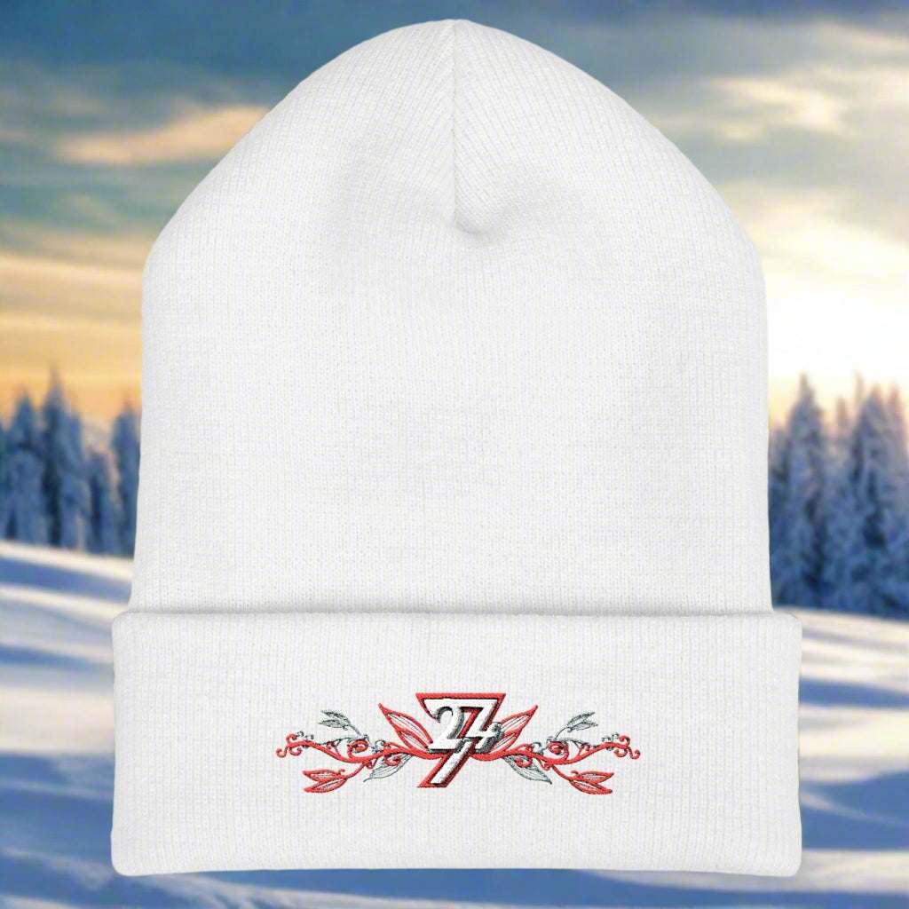 Embroidered beanie white by 24/7 Unique Designs