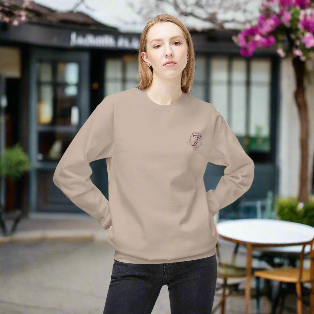 Floral Sweatshirt sand front person