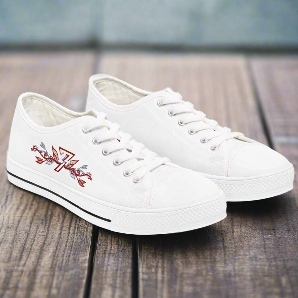 Floral Women Sneakers with White Sole - Stylish Flower Design Casual Shoes Front View