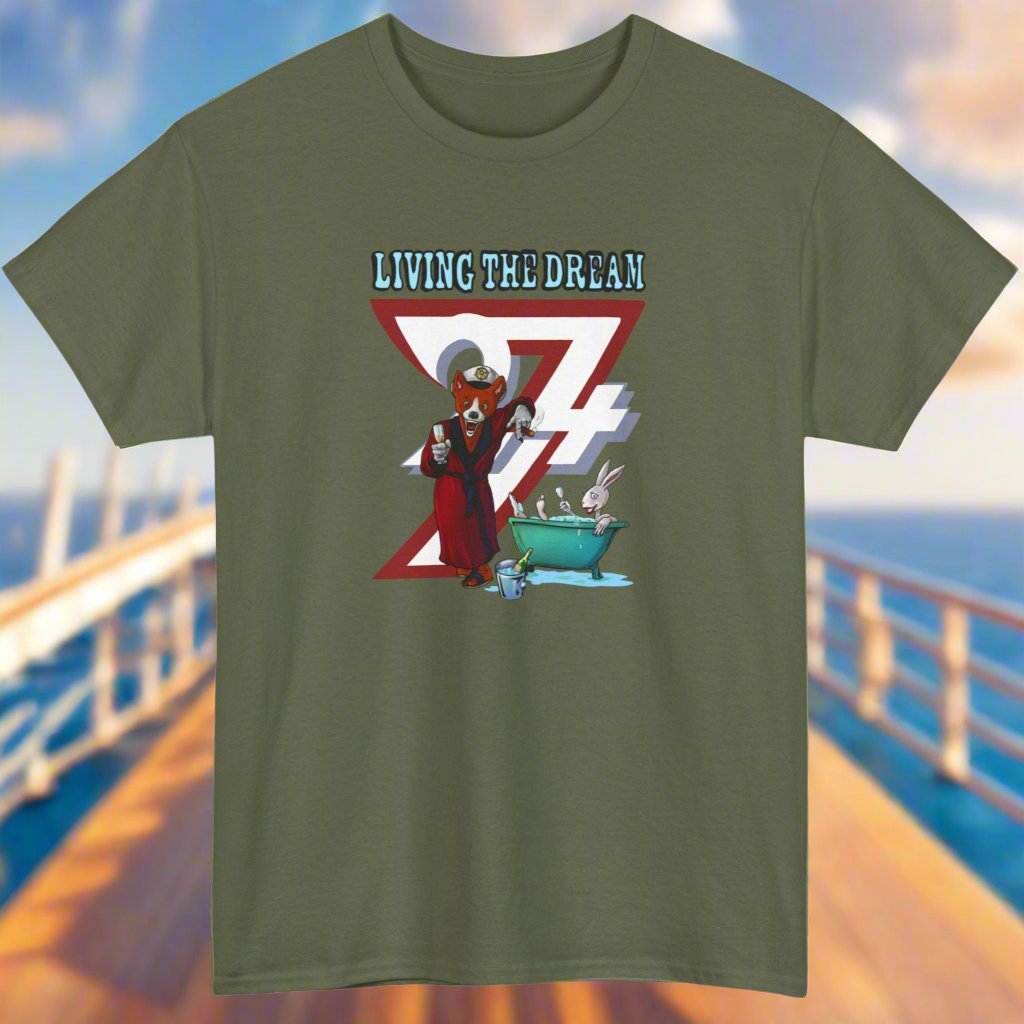 Fox T-shirt funny tee funny fox cartoon T-shirt by 24/7 Unique Designs Military Green