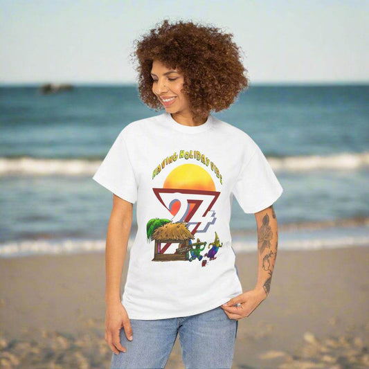 Funny Cactus Banana Boat T-Shirt in White - Summer Holiday Tee with Leonando Character