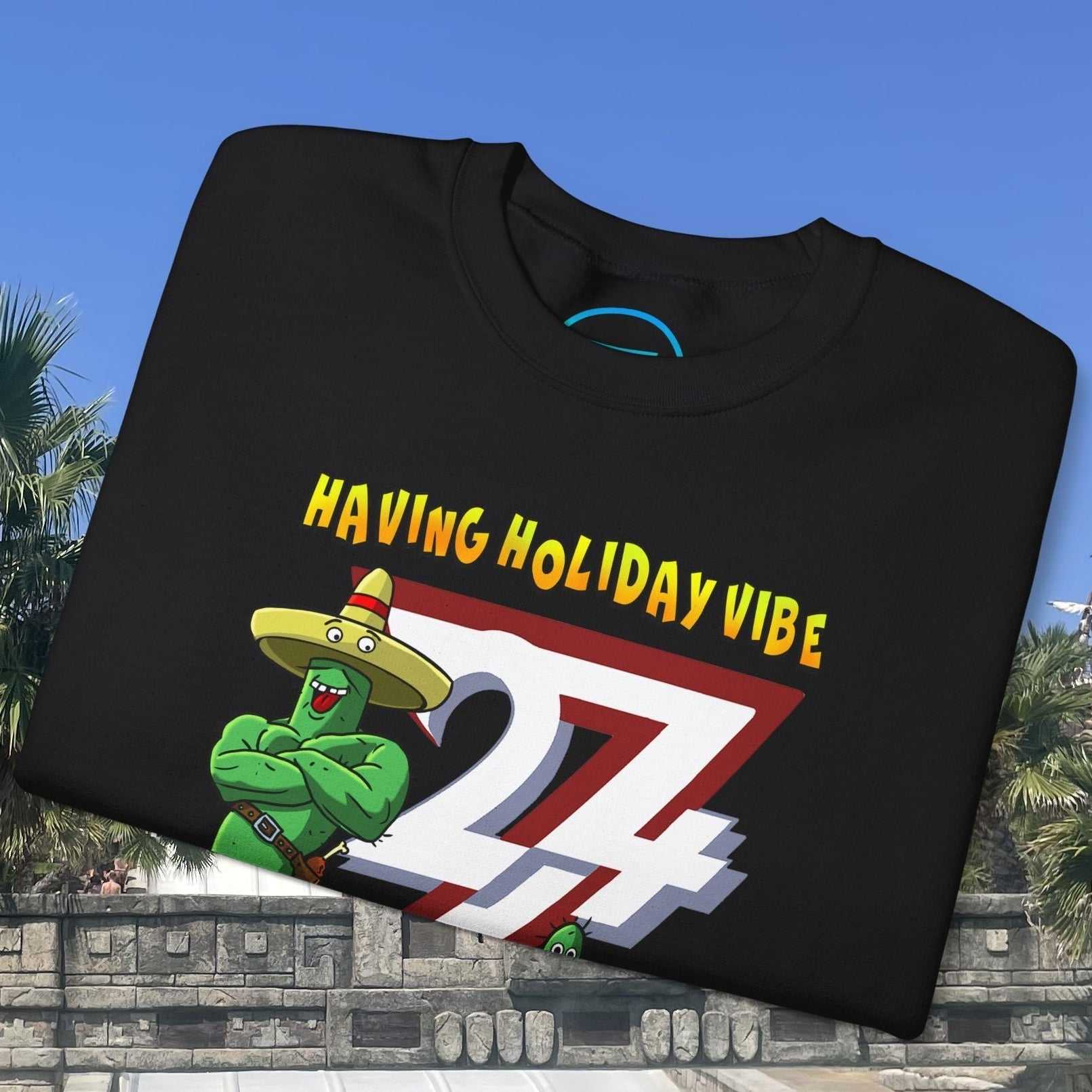 Funny Cactus Crewneck Sweatshirt with cartoon cactus and holiday vibe design