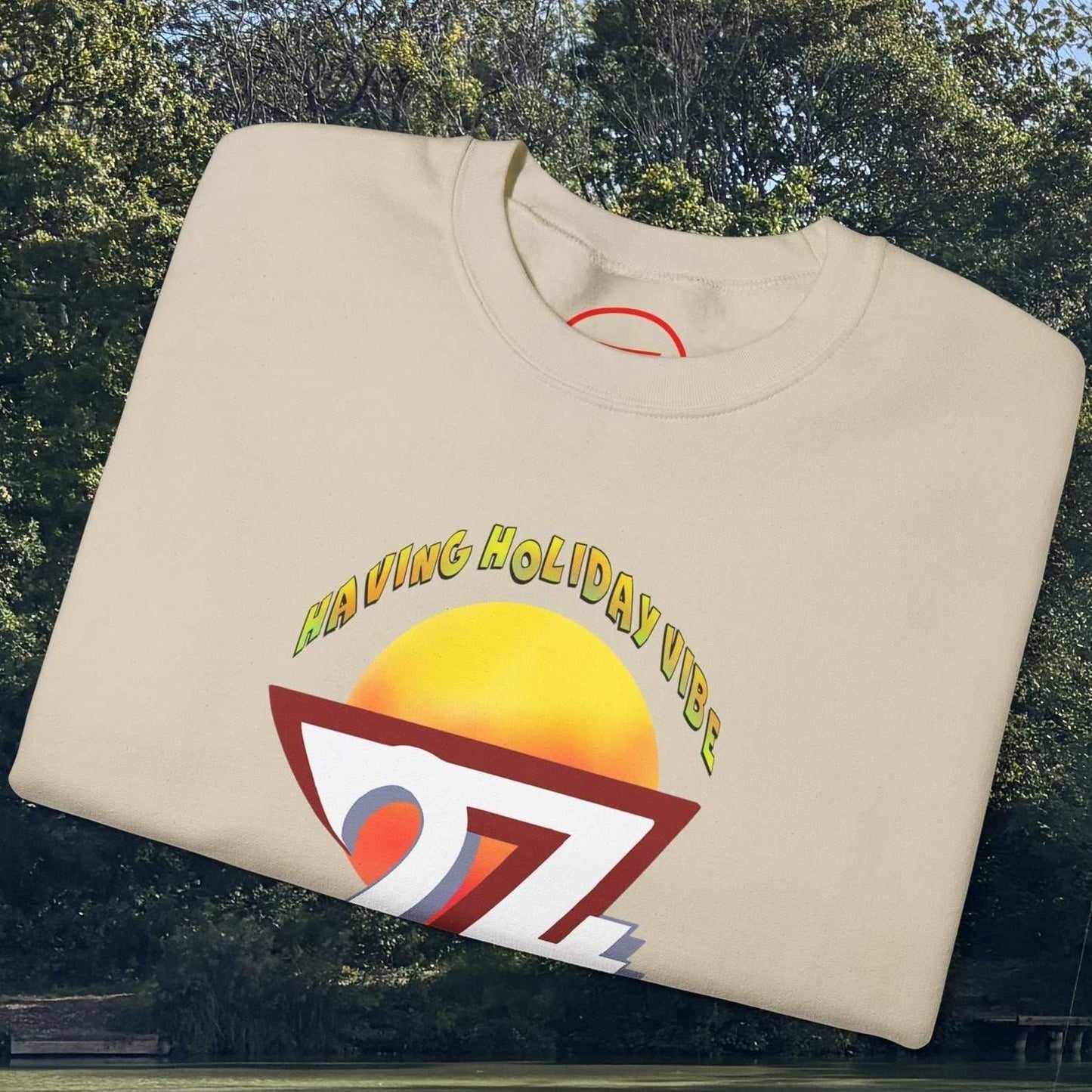 Funny Camping Cactus sweatshirt with holiday vibe printed design, unisex summer outdoor apparel