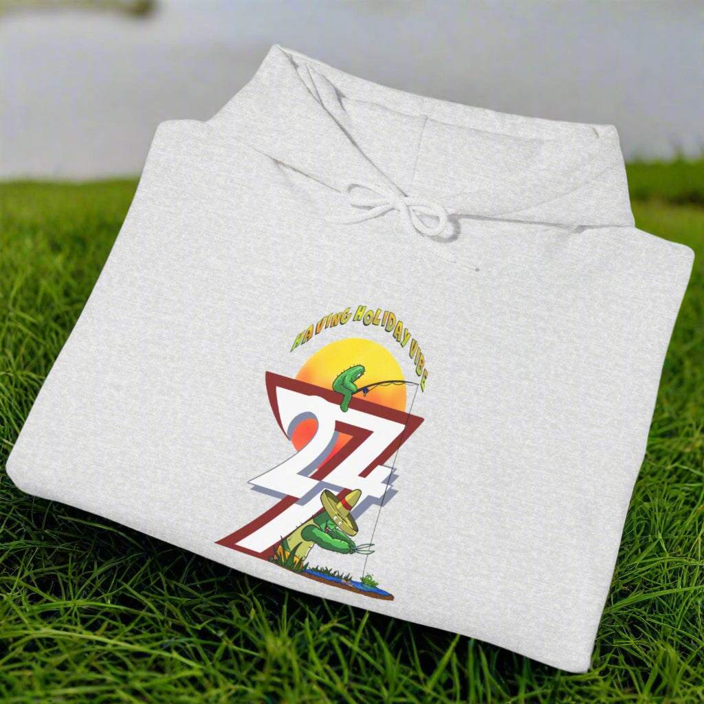 Funny Fishing Hoodie Summer Holiday Jumper Fishing Cactus On Hoodie ash folded