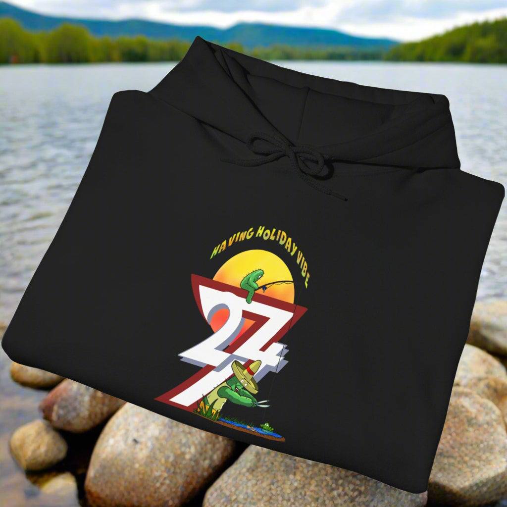 Funny Fishing Hoodie Summer Holiday Jumper Fishing Cactus On Hoodie black folded