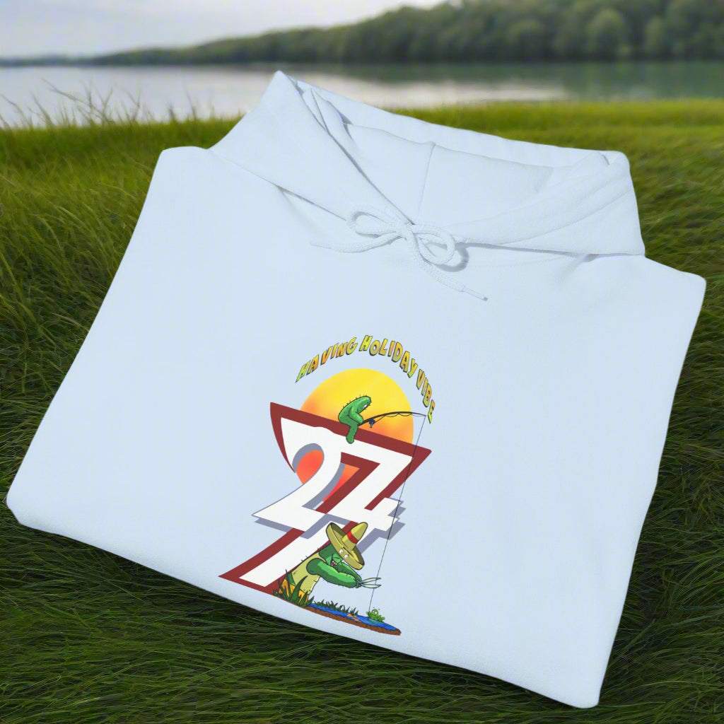 Funny Fishing Hoodie Summer Holiday Jumper Fishing Cactus On Hoodie light blue folded