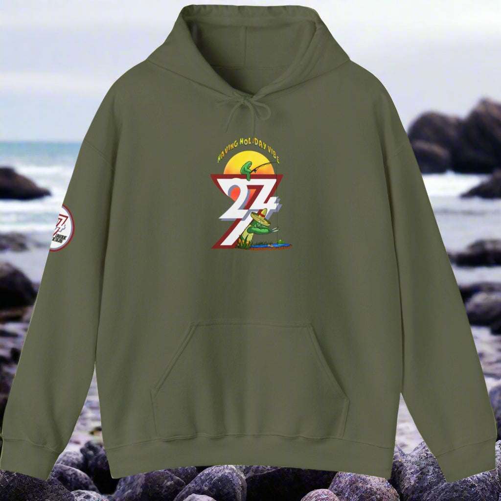 Funny Fishing Hoodie Summer Holiday Jumper Fishing Cactus On Hoodie military green