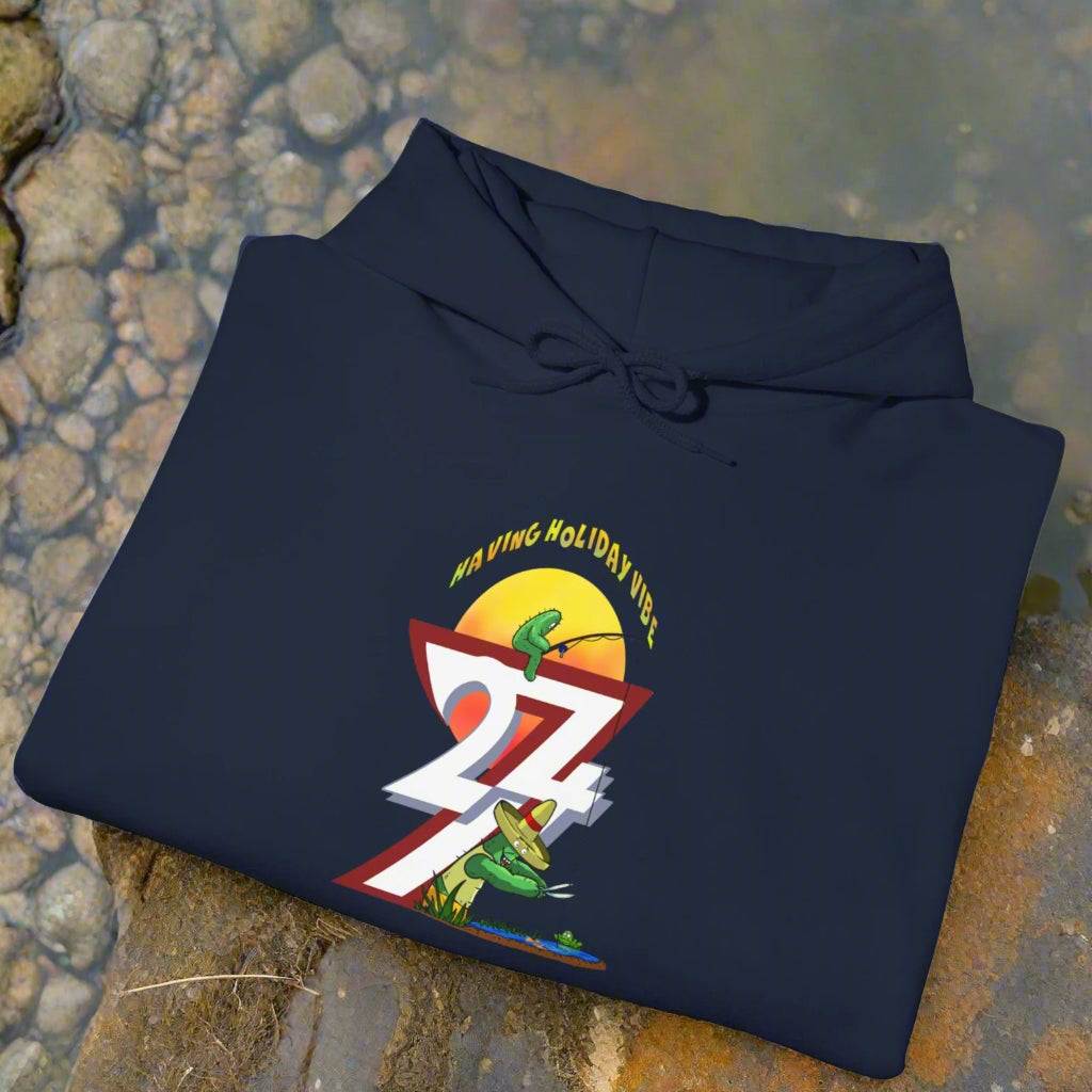 Funny Fishing Hoodie Summer Holiday Jumper Fishing Cactus On Hoodie navy blue folded