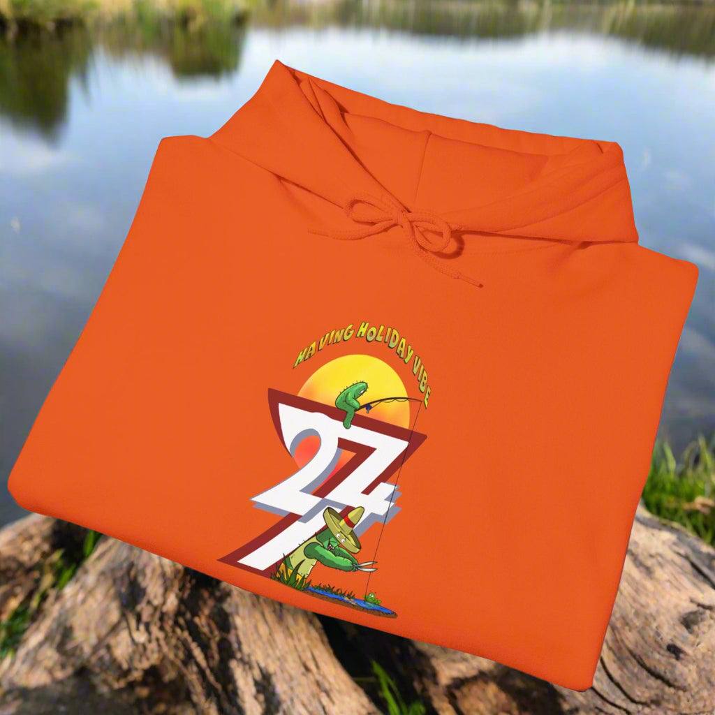 Funny Fishing Hoodie Summer Holiday Jumper Fishing Cactus On Hoodie orange folded