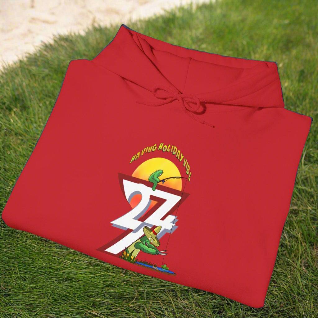 Funny Fishing Hoodie Summer Holiday Jumper Fishing Cactus On Hoodie red folded