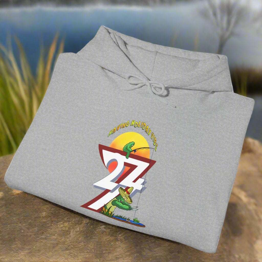 Funny Fishing Hoodie Summer Holiday Jumper Fishing Cactus On Hoodie sport grey folded