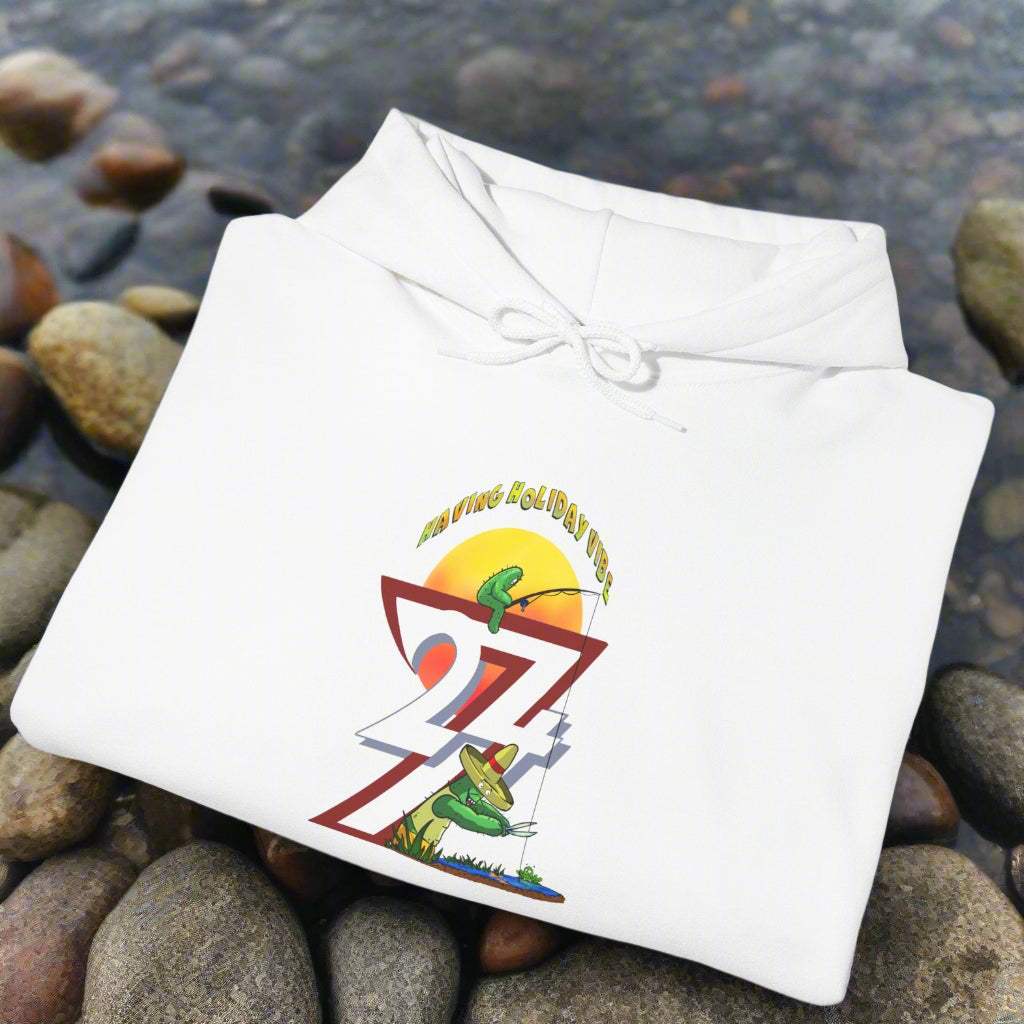 Funny Fishing Hoodie Summer Holiday Jumper Fishing Cactus On Hoodie white folded