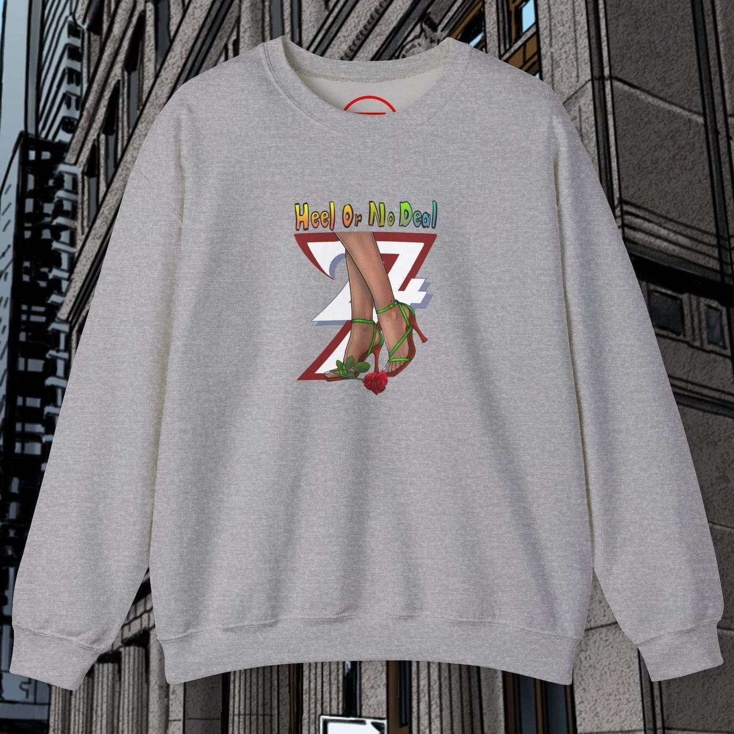 Gray sweatshirt with hand-drawn rose design and playful quote for women, ideal for casual and gift use