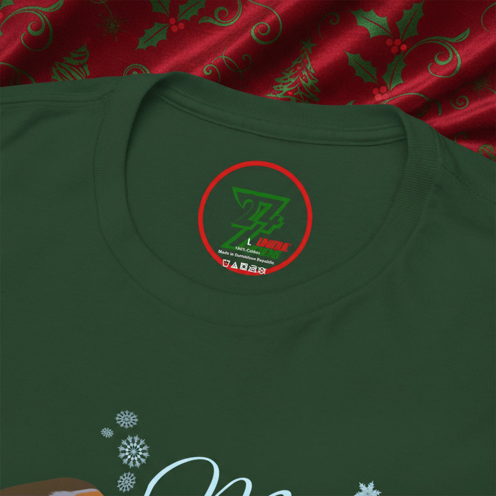 Green Christmas tee with robin design by 24/7 Unique Designs, 100% cotton festive t-shirt for adults