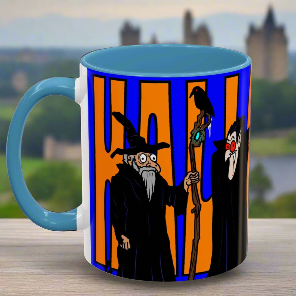 Halloween Coffee Mug with colorful design, available in 11oz and 15oz sizes.