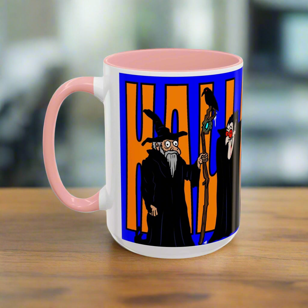 Halloween Coffee Mug with vibrant design, available in 11oz and 15oz sizes, perfect for spooky spirit lovers.
