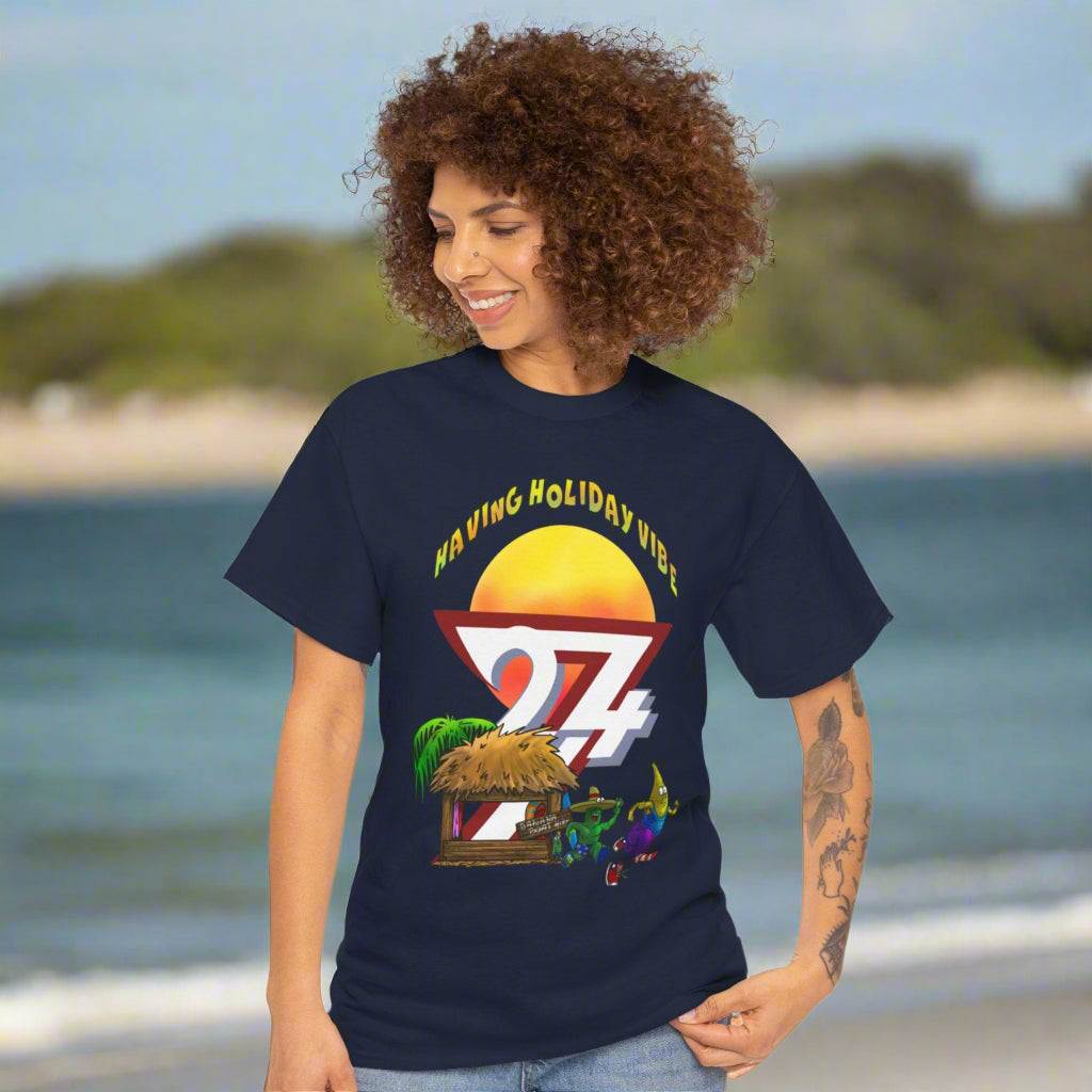 Navy Blue Cactus Banana Boat T-Shirt - Premium Cotton Summer Holiday Tee