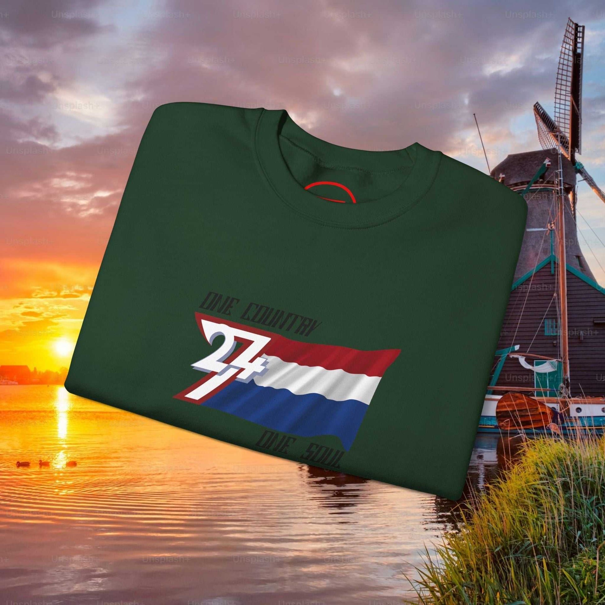 Netherlands flag sweatshirt with hand-drawn vibrant pride design and classic crewneck fit