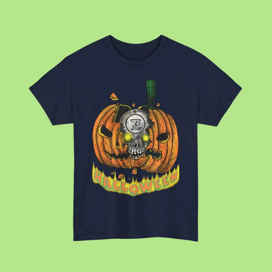 Pumpkin Skull Halloween Tee navy