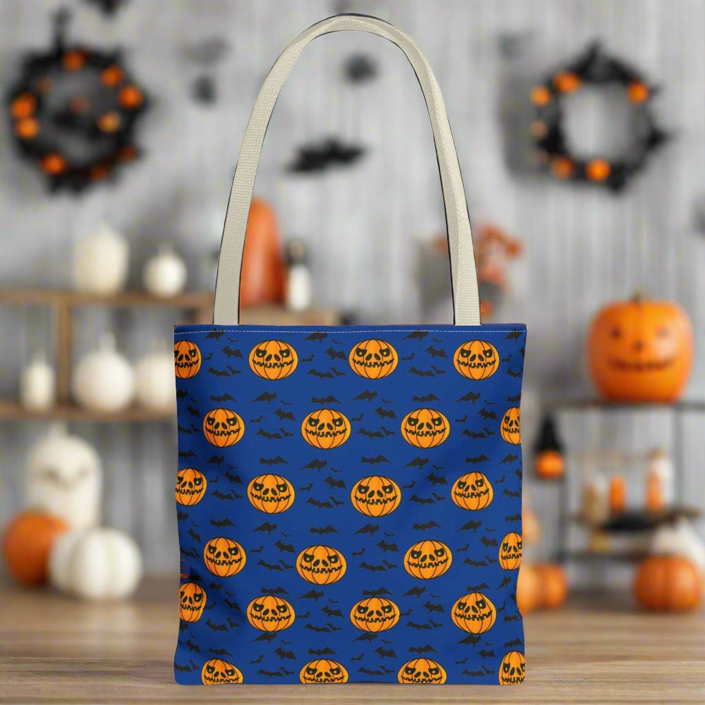 Pumpkins and Bats Halloween Tote Bag small sand handle