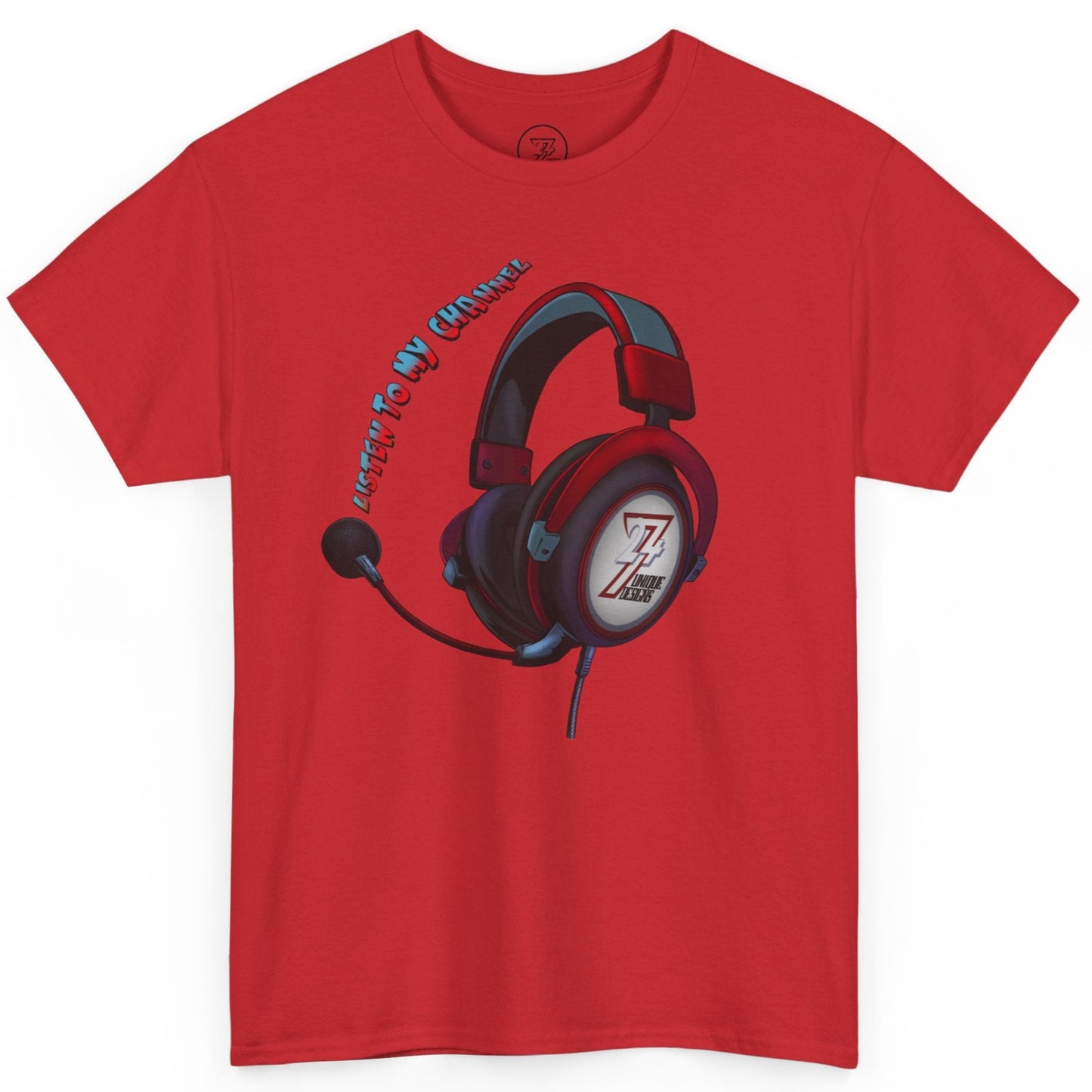 Red t-shirt with unique design of a headphone