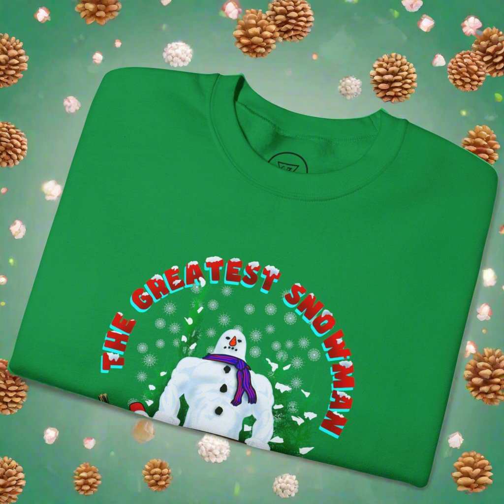 Snowman Sweatshirt Christmas Jumper irish green folded