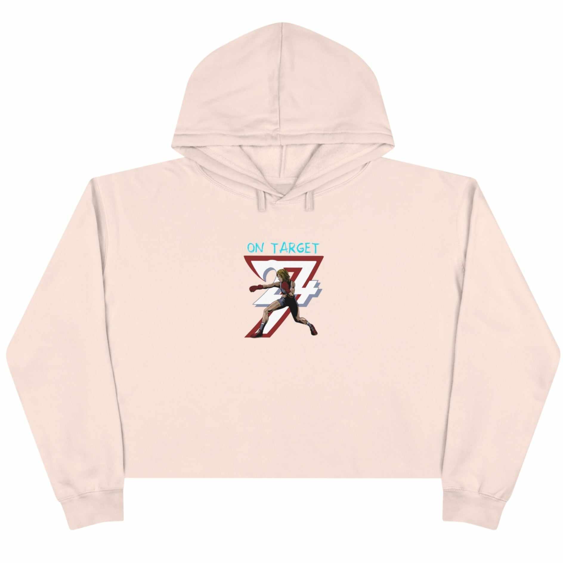 Unique Design Boxer Boxer illustrated crop hoodie pale pink front view