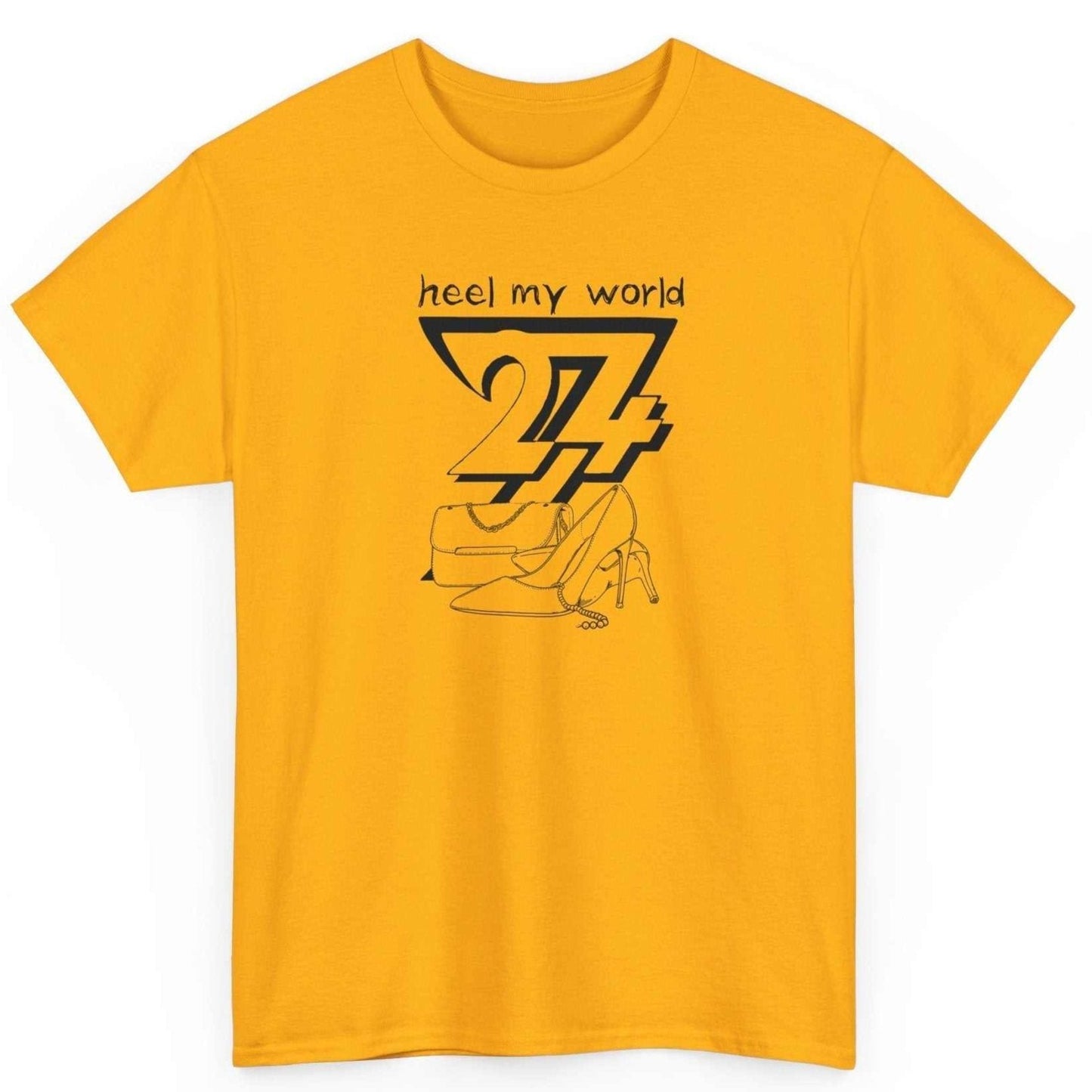 Unique Design T-shirt Heel My World printed T-shirt gold