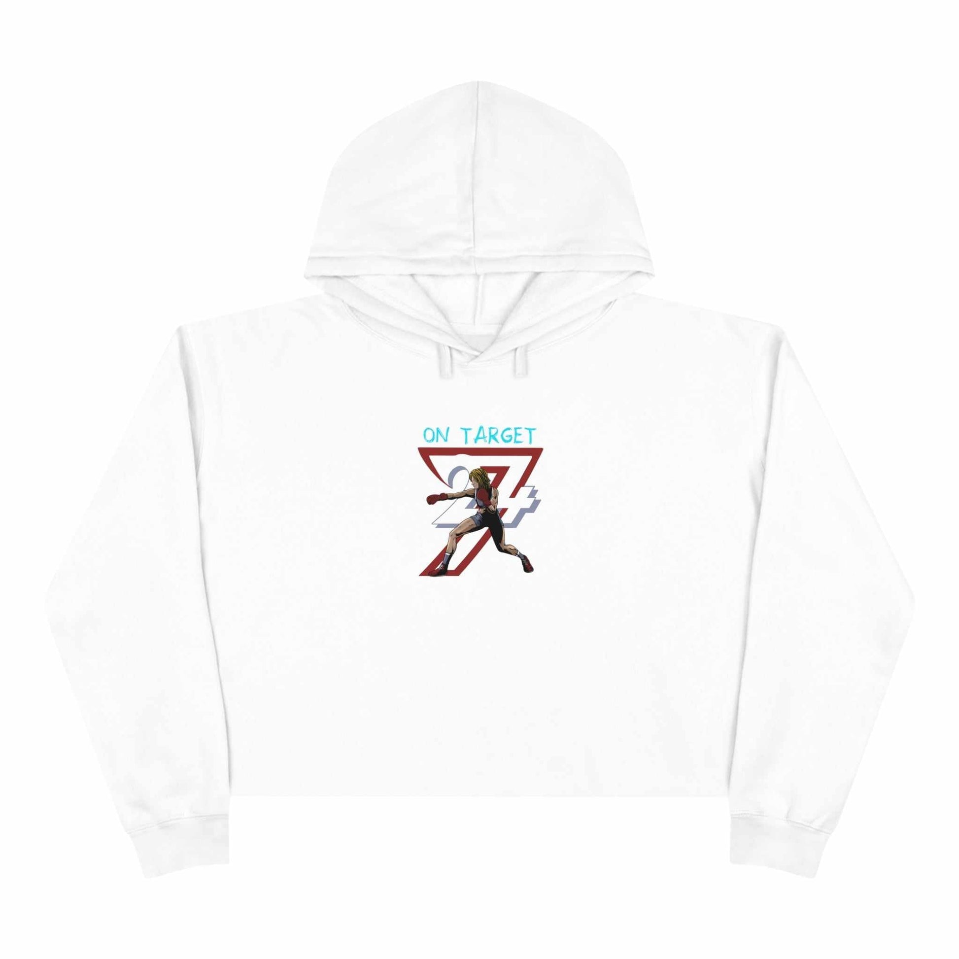 Unique Design Woman Boxer illustrated crop hoodie white front view