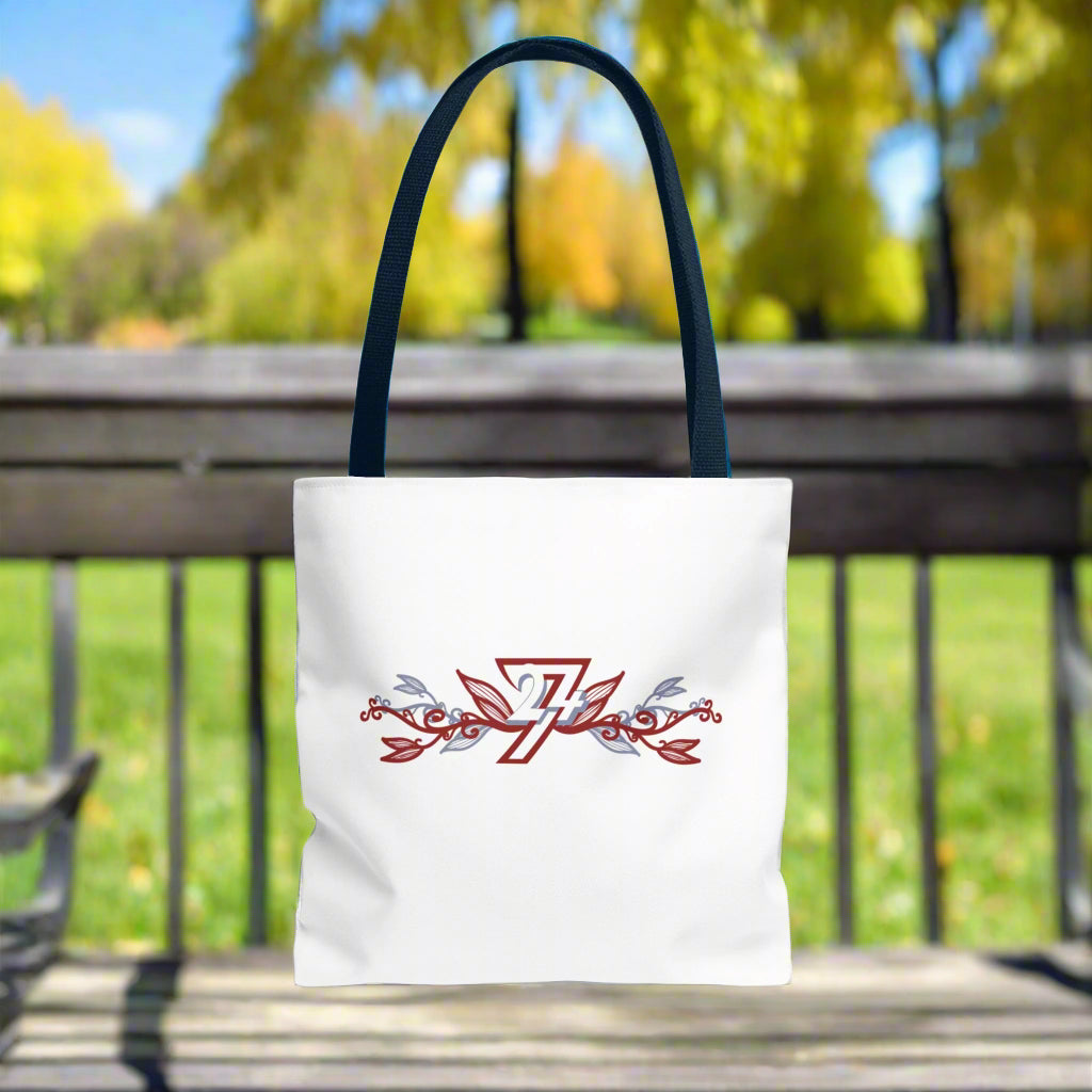 Unique floral design on white tote bag