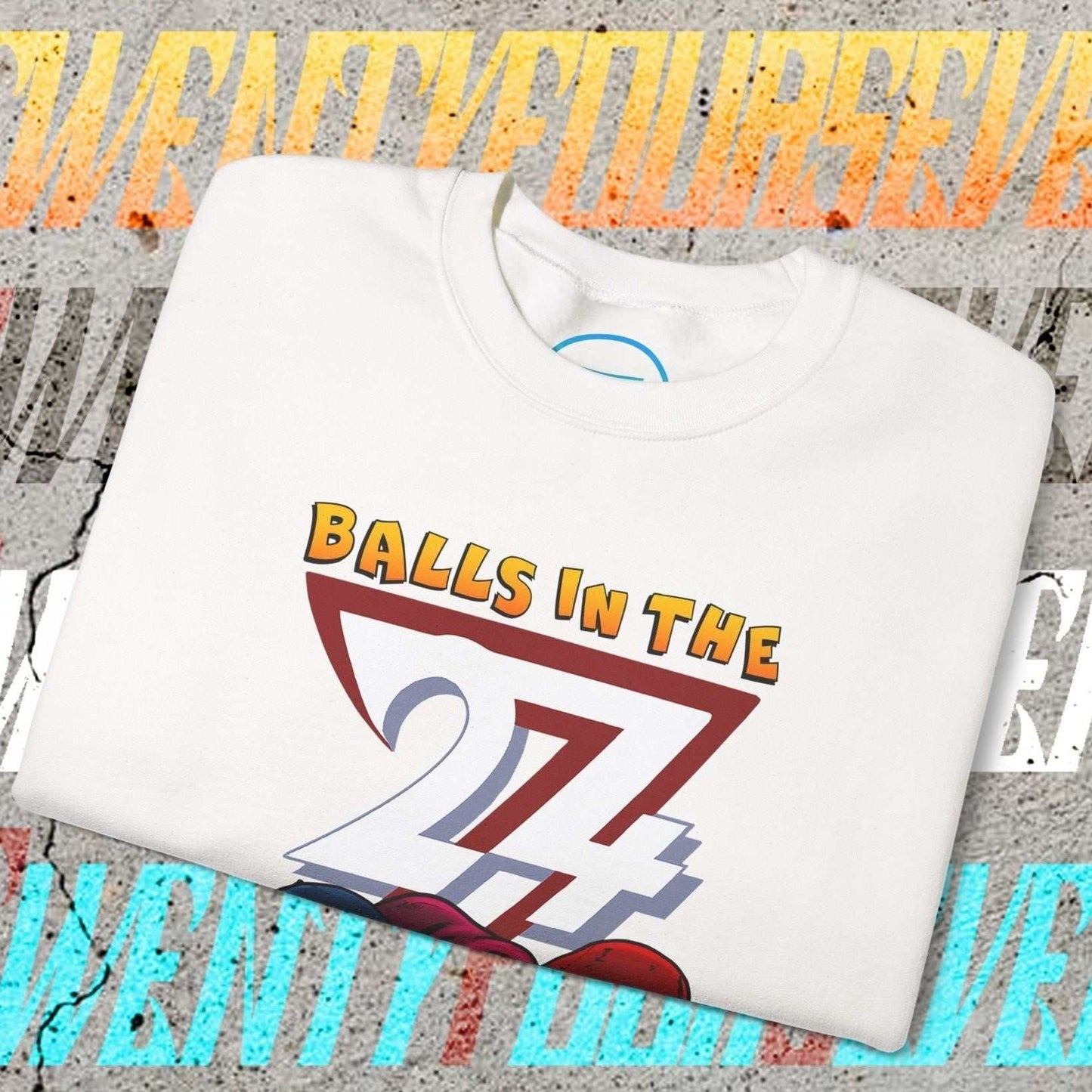 White Balls In The Hood sweatshirt with sports-themed graphic and urban streetwear design