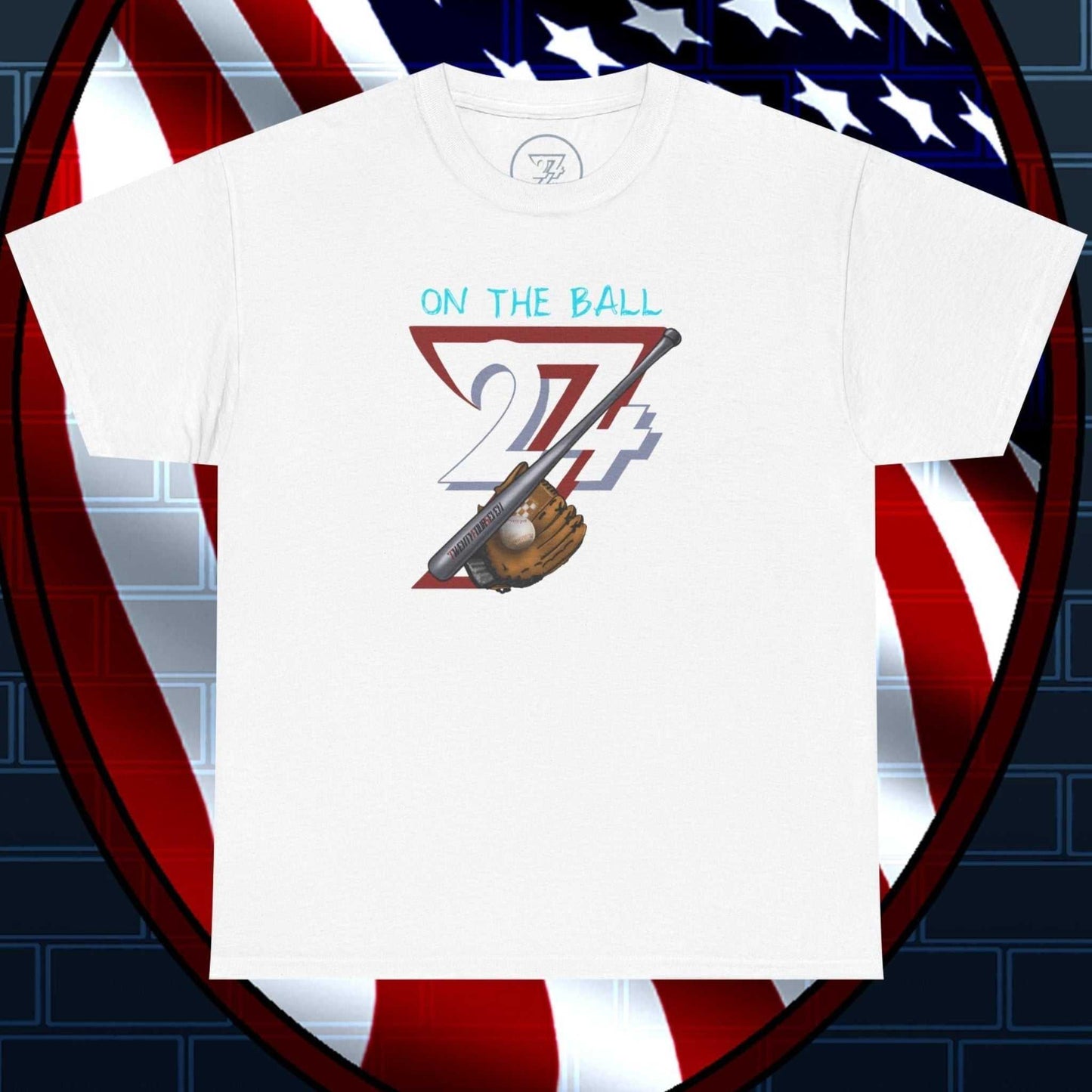 White Baseball Illustrated Tee with hand-drawn baseball glove and bat design, comfortable casual fit