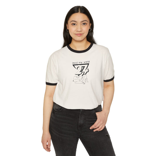 Women T-shirt: Handbag and High Heels T-Shirt by 24/7 Unique Designs front view with person