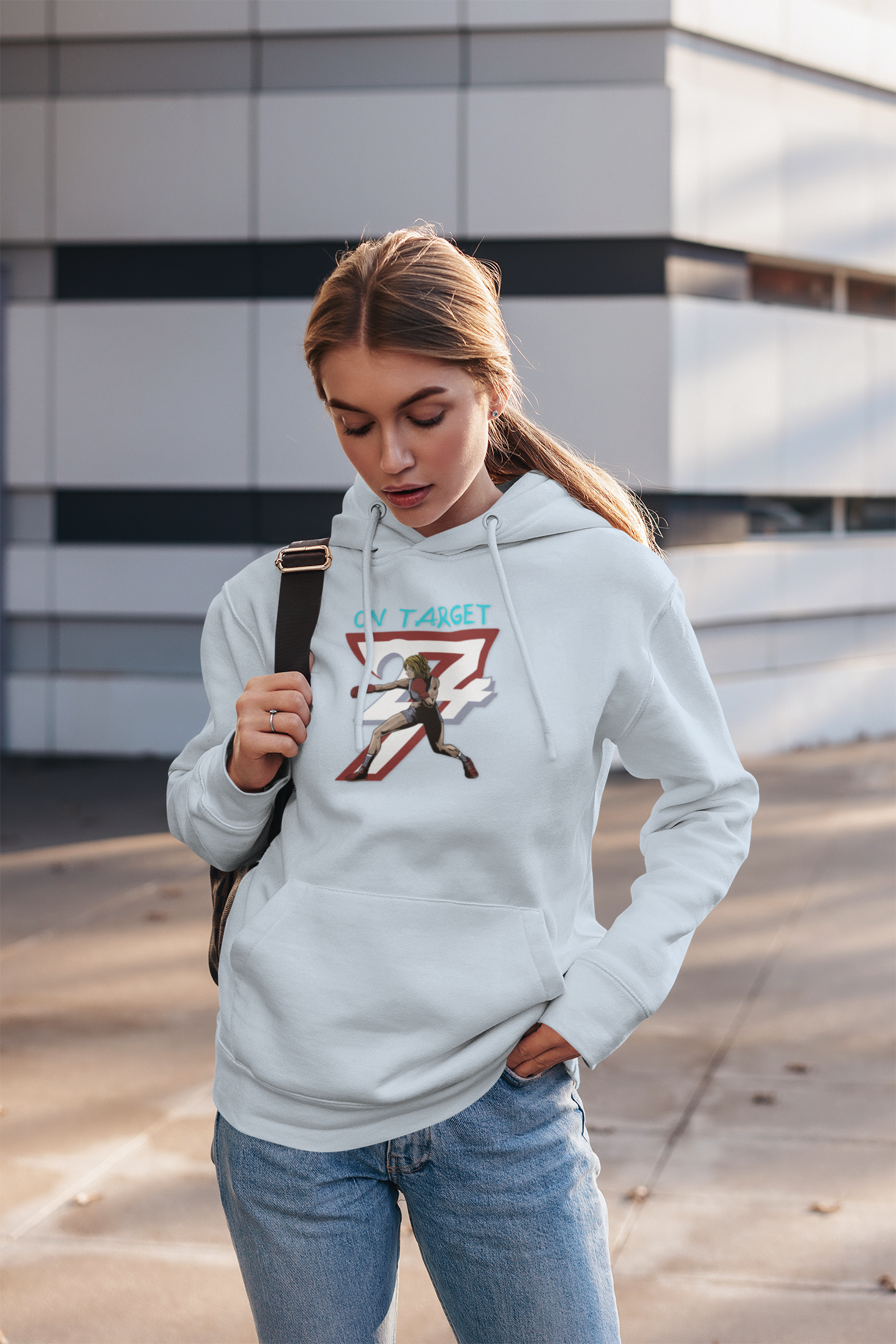 Women's boxing hoodie with feminine boxer illustration for streetwear and outdoor training