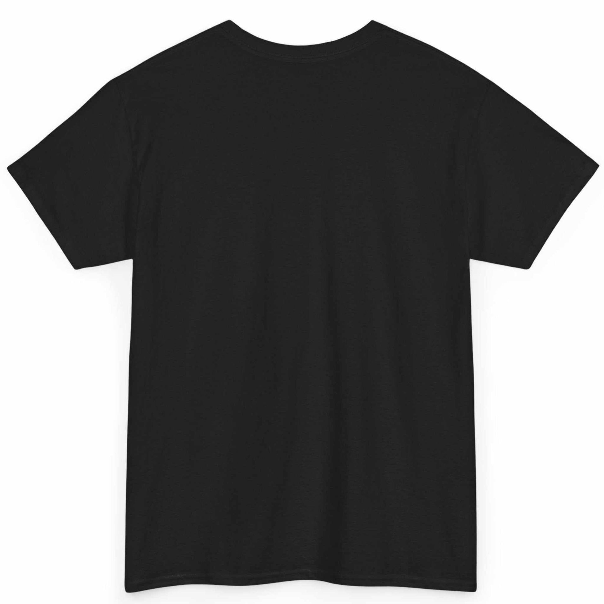 Back view of the black seamless tubular classic fit comic book enthusiast shirt, displayed on a clean background.