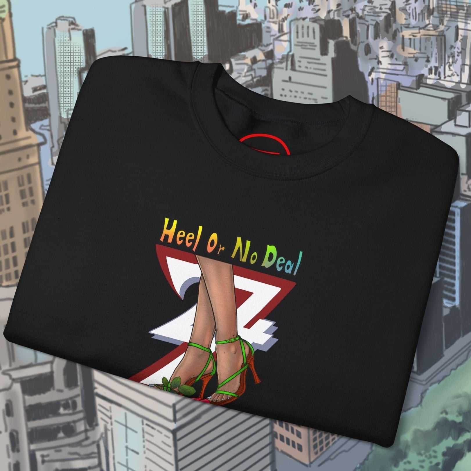 black sweatshirt with colorful hand-drawn rose design and funny quote for women, cozy urban streetwear gift