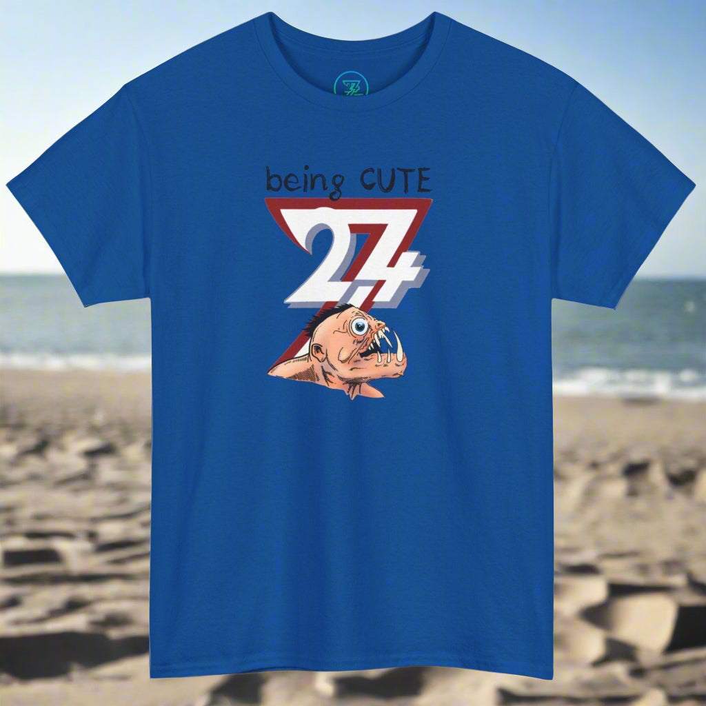 blue funny monster face cartoon graphic tee shirt for adults birthday or Christmas gift