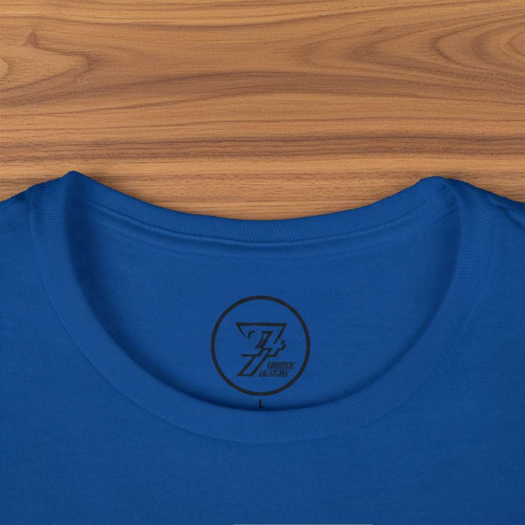 blue unique design t-shirt for women with twentyfourseven bold text collar detail