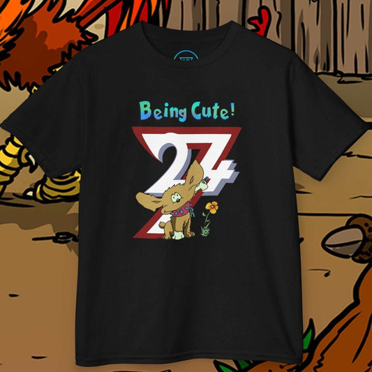 Cute Hand-Drawn Puppy Kids T-Shirt in Black featuring the original Chomper dog illustration.