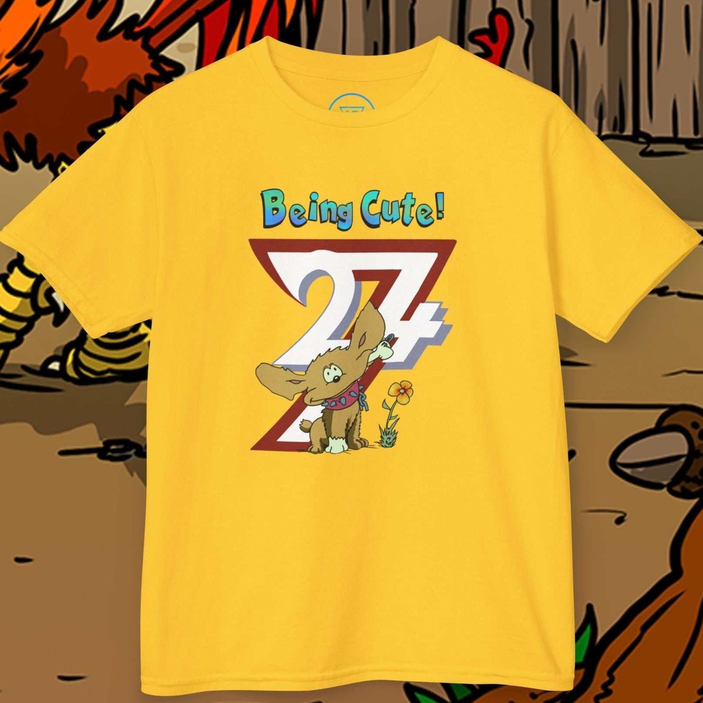 Cute Hand-Drawn Puppy Kids T-Shirt in Daisy Yellow with the original Chomper mascot design.