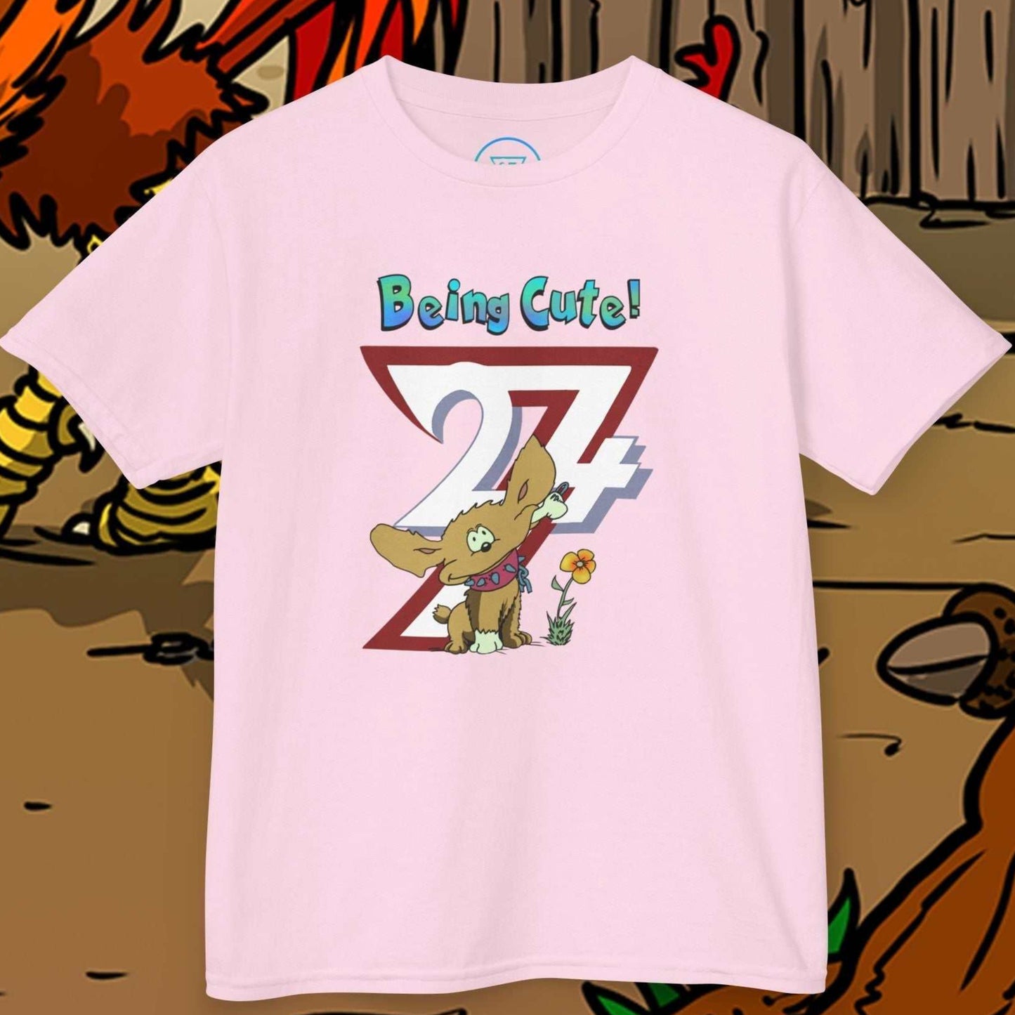 Cute Hand-Drawn Puppy Kids T-Shirt in Light Pink with the cute hand-drawn dog illustration.