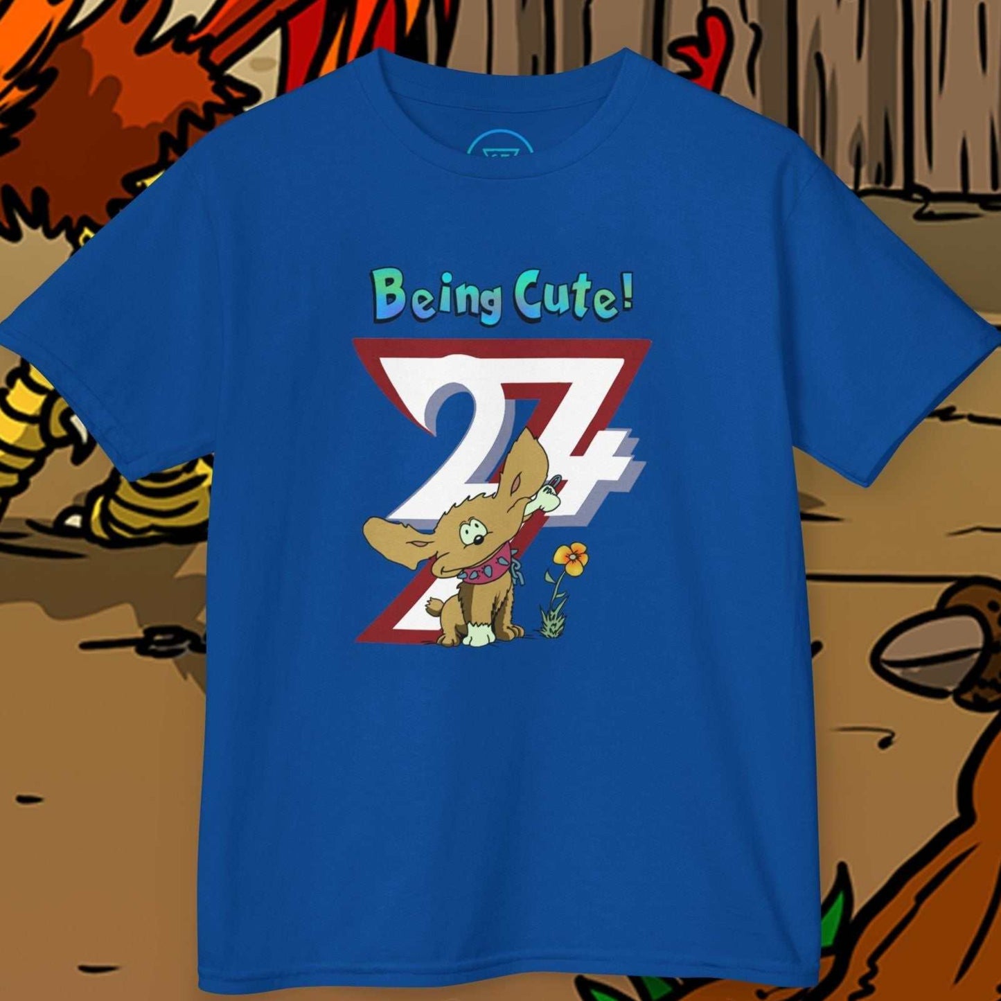 Cute Hand-Drawn Puppy Kids T-Shirt in Royal Blue featuring the original Chomper puppy art.