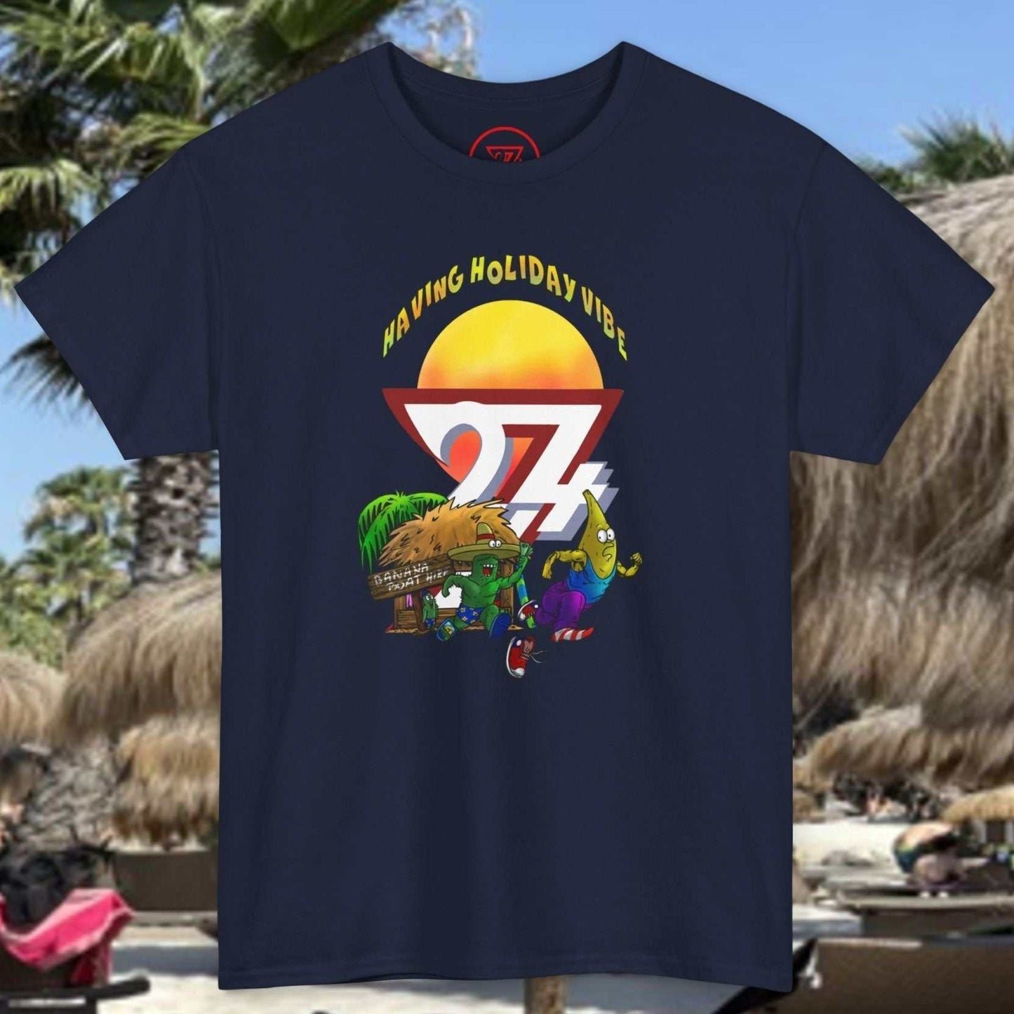 Dark Navy Adult Tropical Summer T-Shirt - 100% hand-drawn comic style.