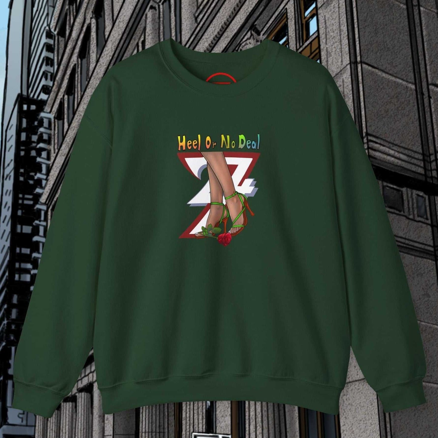 dark green sweatshirt with hand-drawn rose design and humorous quote for women