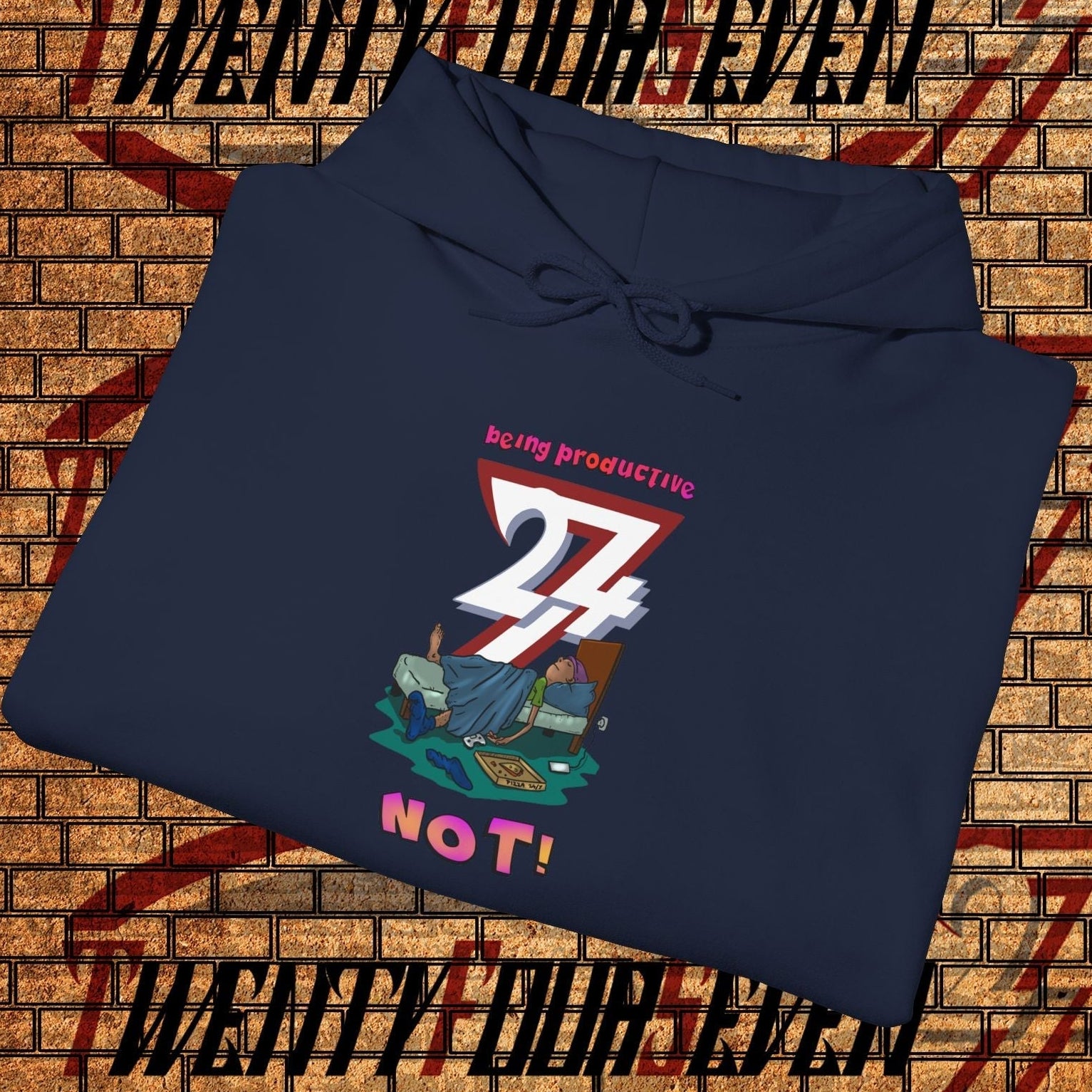 funny custom hoodie with lazy teen cartoon design navy blue sweatshirt