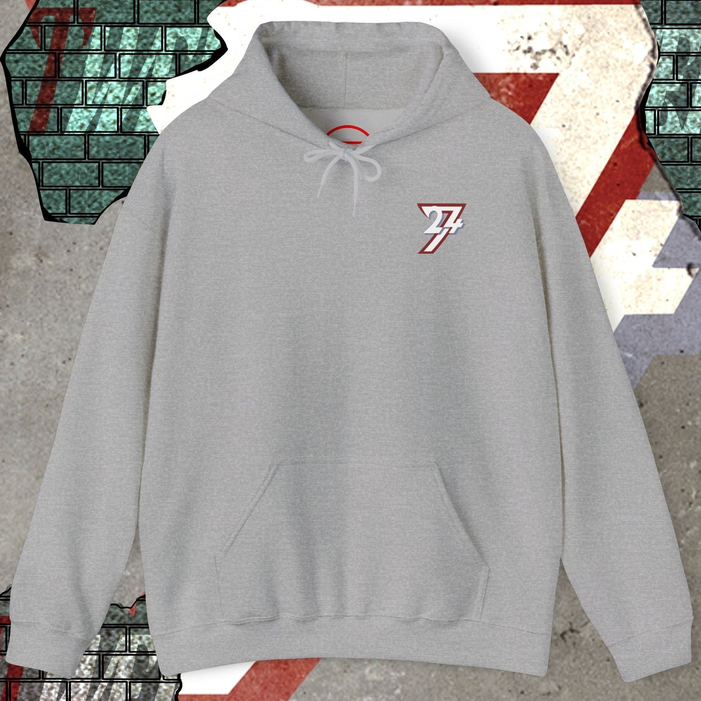 grey printed hoodie with twentyfourseven logo and 24/7 design on chest, cotton-polyester blend, casual wear