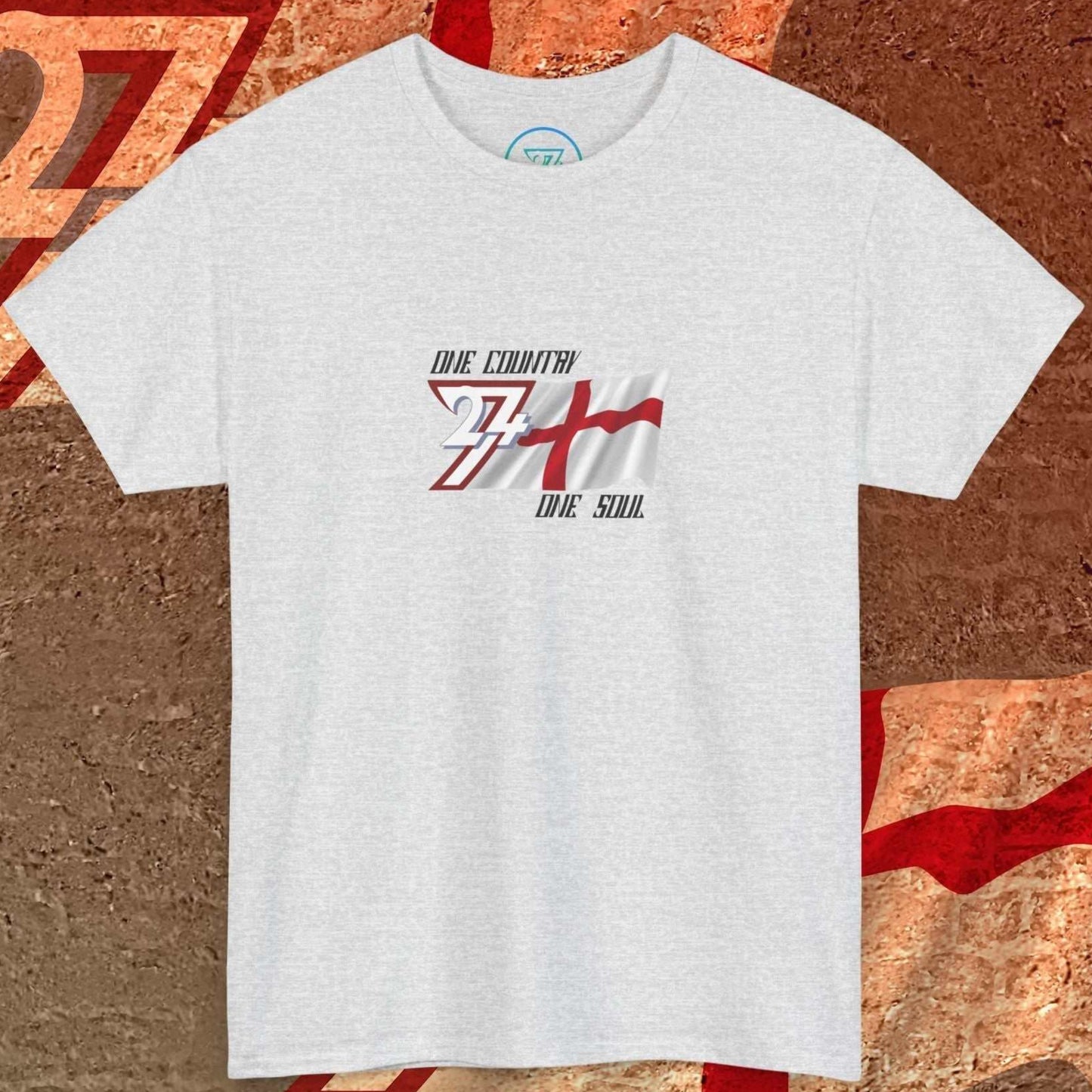 Main product shot of the Light Heather Gray England "Valor" edition tee with clean flag graphics.